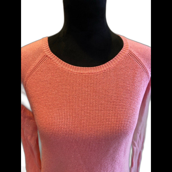 JCP Sweater size Large Orange Distressed Henley Front Knit Sleeves Wool Blend - Picture 2 of 8